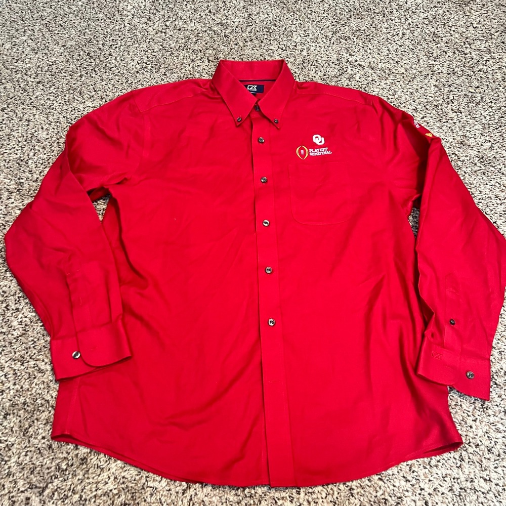 Cutter & Buck Button Down Shirt Oklahoma Sooners Rose Bowl Red Large‎